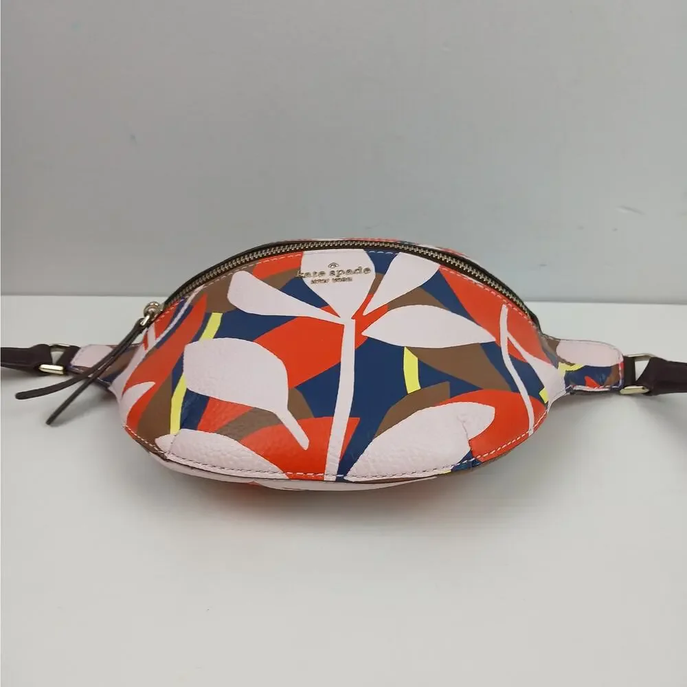 Kate Spade New York Jackson Belt Bag Tropical Toss Floral Print Pebbled Leather